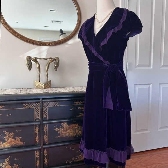 Vintage Velvet Wrap Dress in Royal Purple, Circa Late 70’s/Early 80’s - Picture 2 of 11